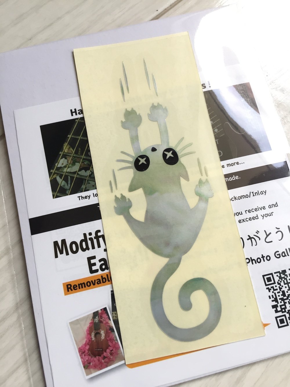 ?????(Jockomo) Inlay Cat Guitar and Bass Musical Instruments Sticker/Decal (B-300RC-WT)